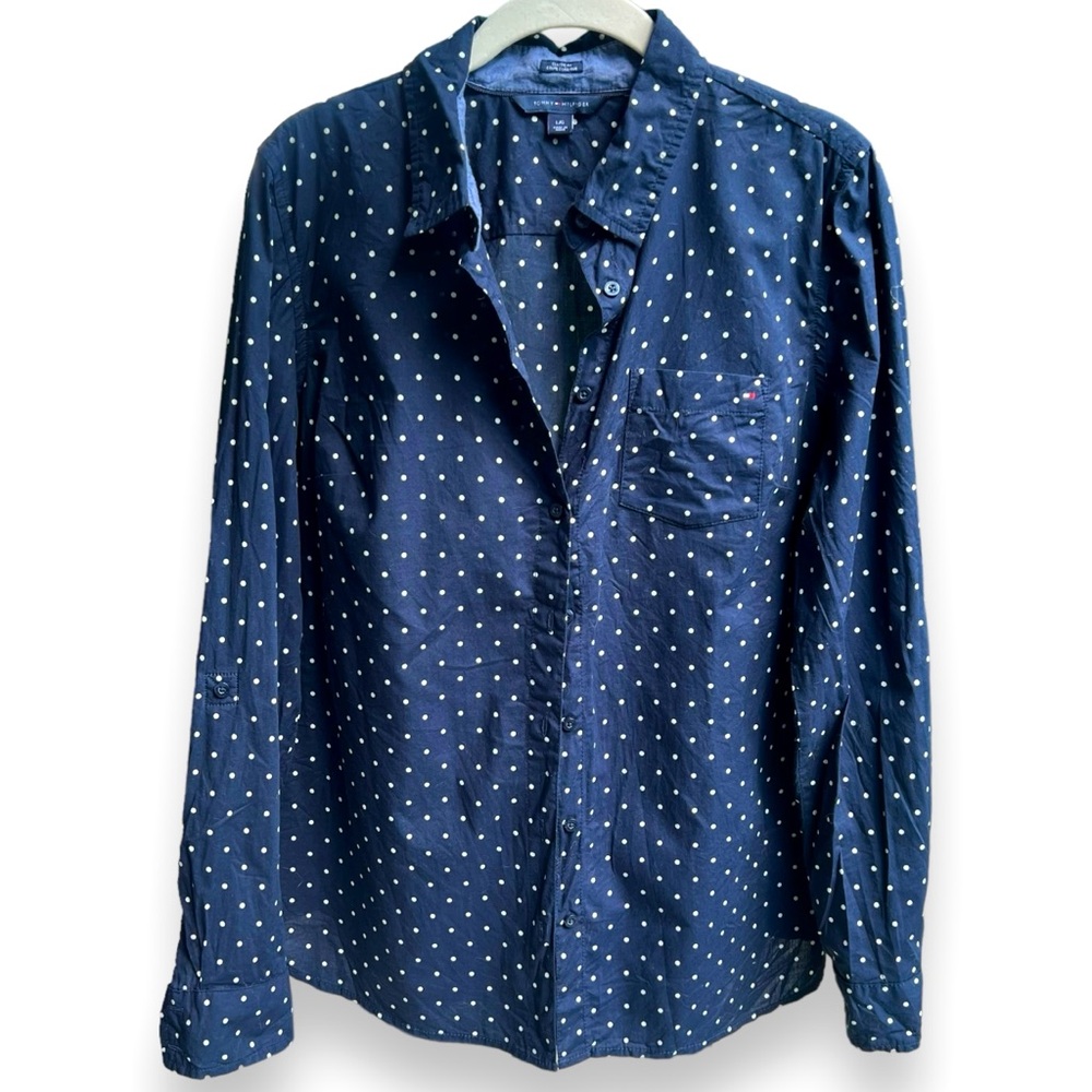 Tommy Hilfiger | Classic Fit Navy Polka Dot Button-Up Shirt - Size L